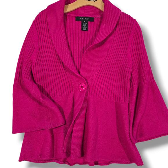Nine West Women’s Fuchsia Ribbed Knit Cardigan – Gently Used size small - Picture 2 of 6